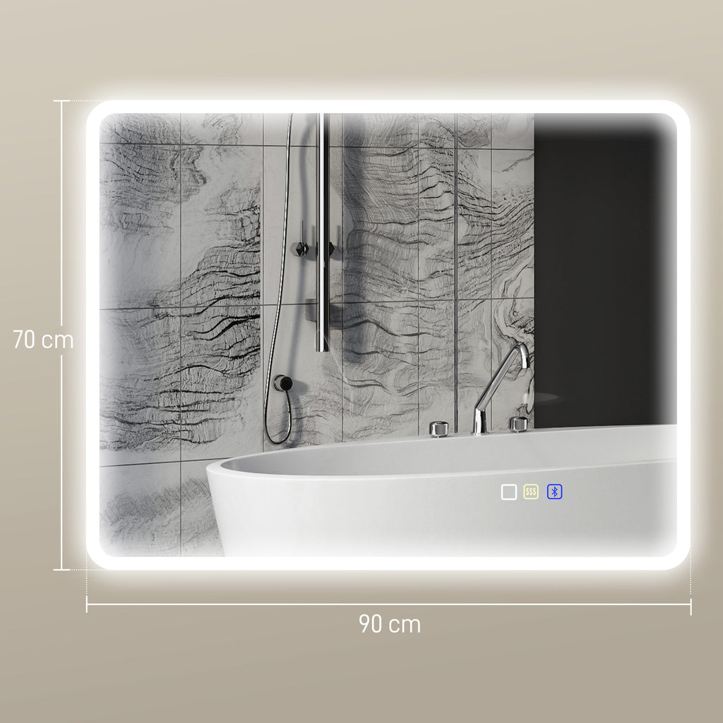 Miroir salle de bain LED bluetooth 70 x 90 cm interrupteur tactile lumière réglable 3 couleurs anti-buée mémoire argent-2