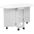 Table à manger pliante sur roulettes, table de cuisine pour 4 personnes, 2 abattants et 2 étagères, 120x60x77cm, blanc-0