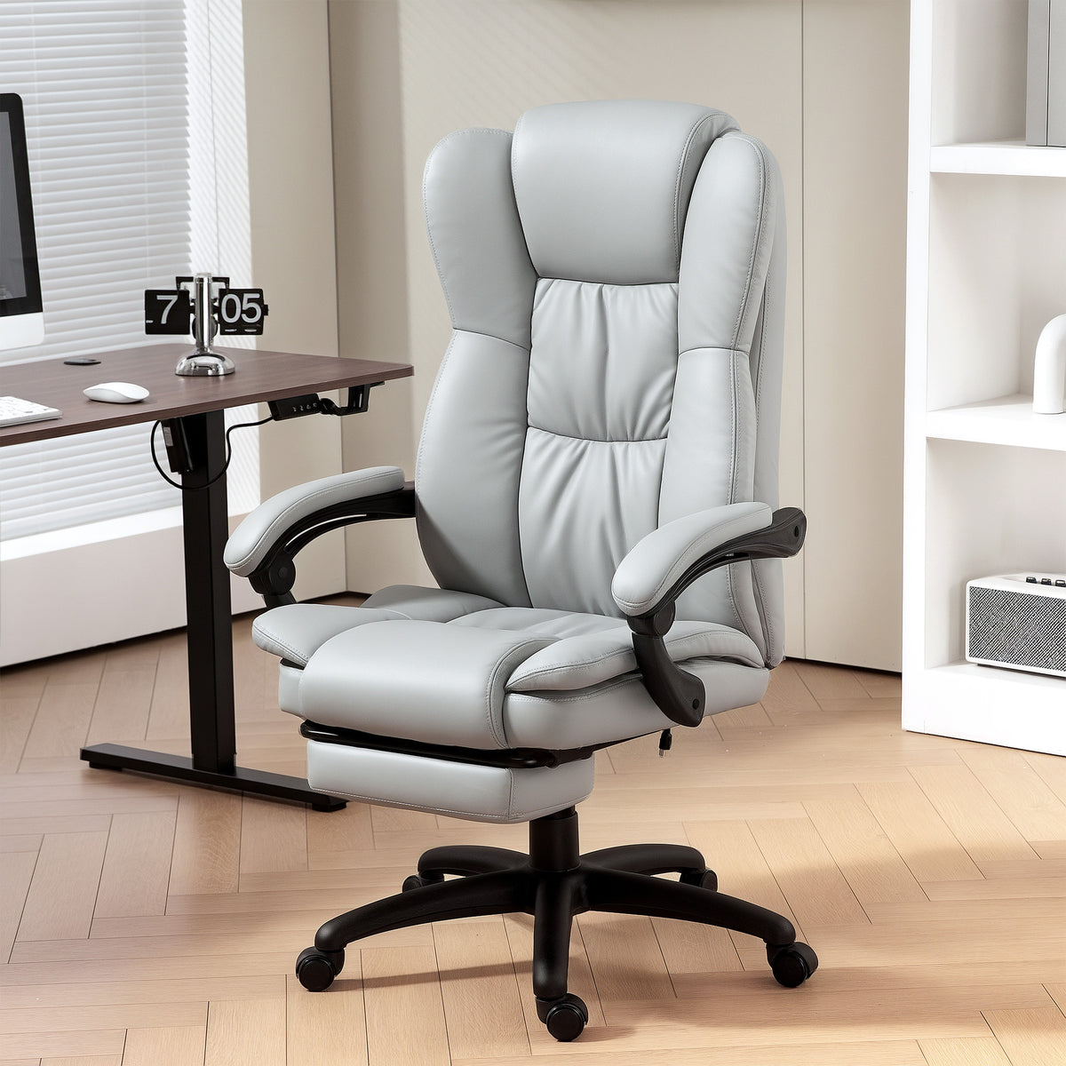 Fauteuil de bureau massant, chaise de bureau avec hauteur réglable, dossier inclinable et télécommande filaire, gris-8