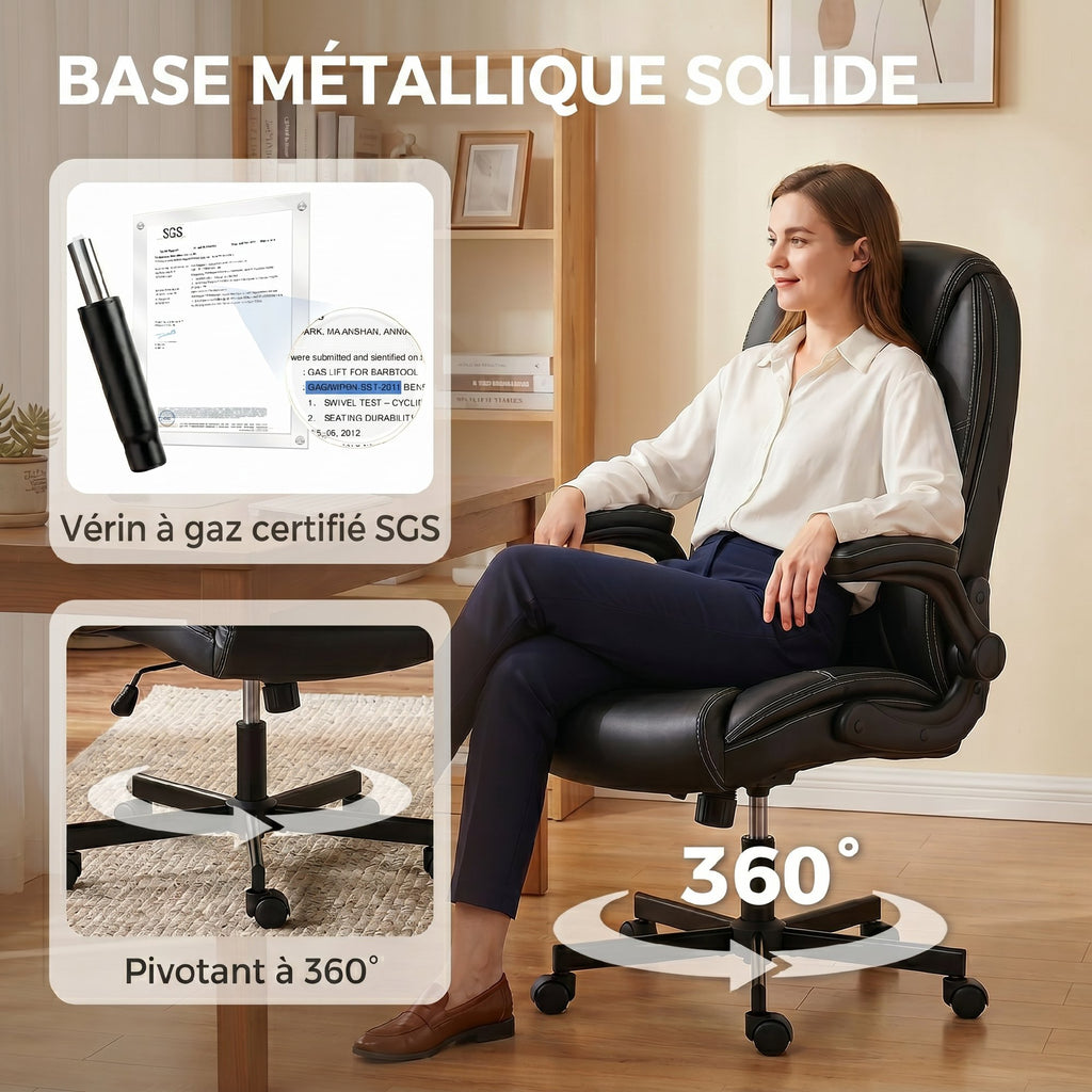 Chaise bureau ergonomique fauteuil de bureau accoudoirs relevables hauteur réglable fonction bascule noir-7