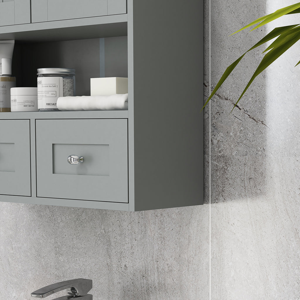 Armoire murale de salle de bain, armoire de toilette, avec portes, étagère, 2 tiroirs, 50,8l x 17,8P x 66H cm, gris-8