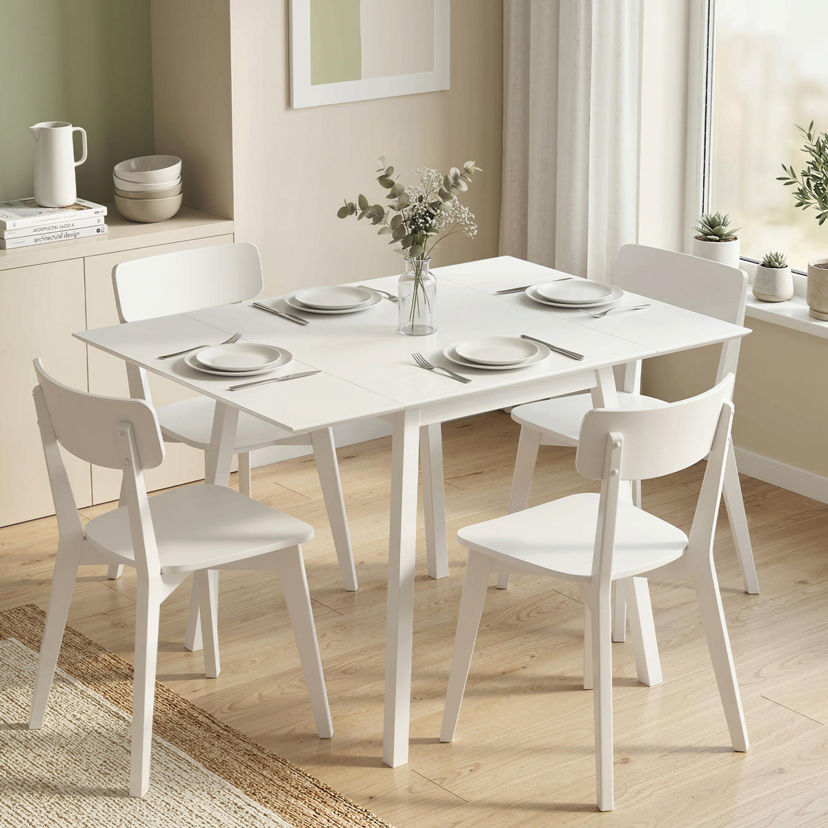 Table de cuisine pliable table à manger pliante avec plateau rabattable en bois pour 2 à 4 personnes blanc-1