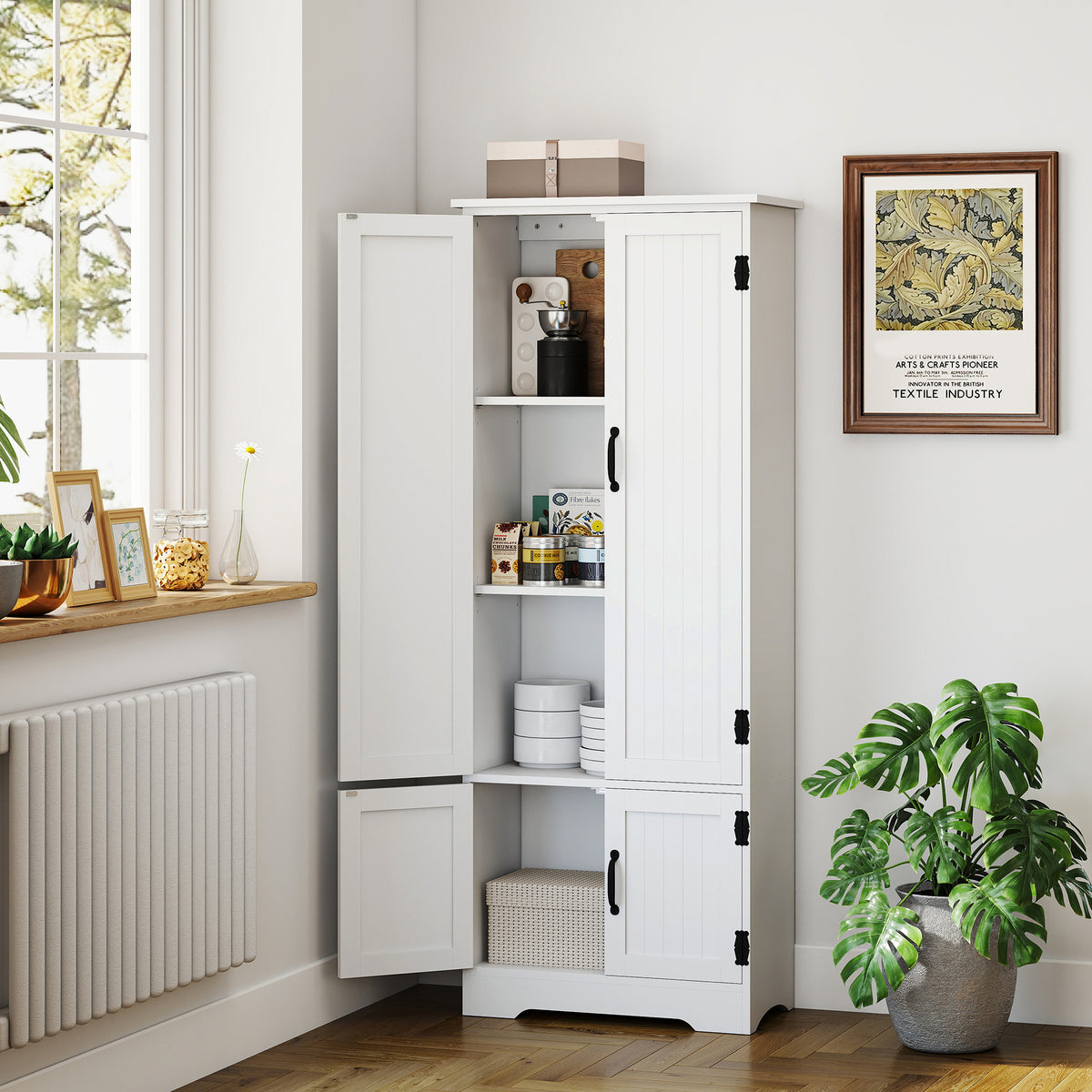 Buffet de cuisine armoire de cuisine contemporaine multi-rangements 2 placards 3 étagères MDF panneaux particules blanc-1