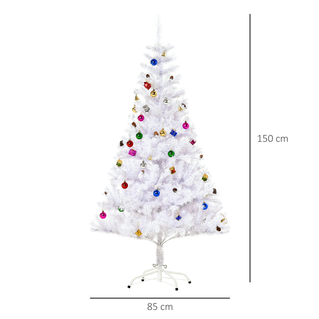 Albero di Natale bianco 150 cm con 680 rami e 48 addobbi inclusi