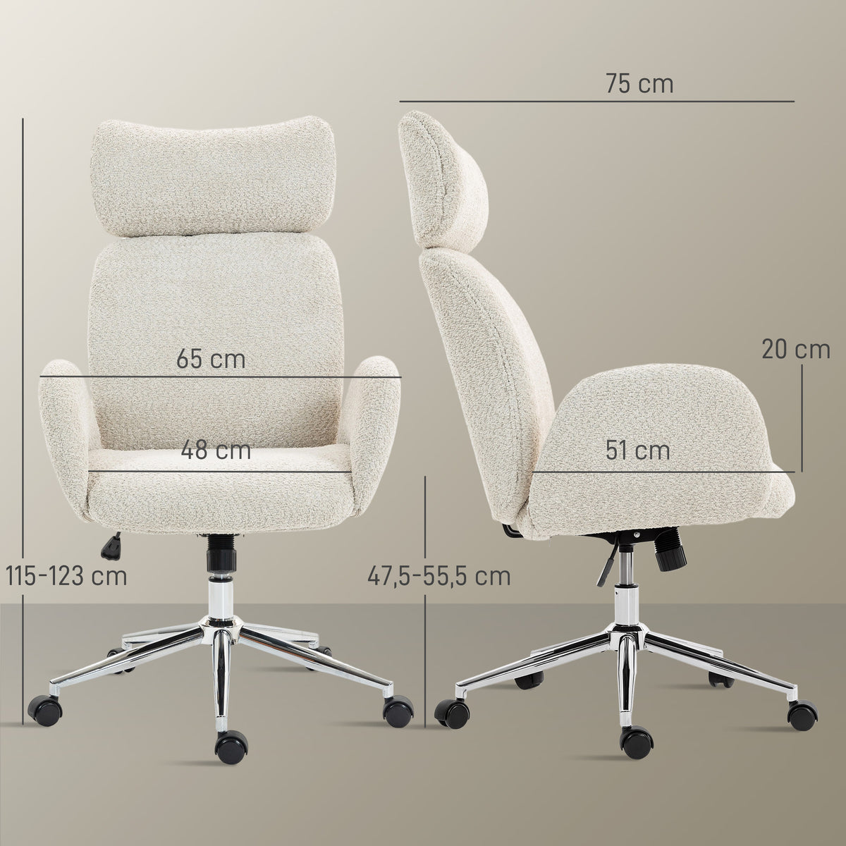Chaise bureau ergonomique, fauteuil de bureau pivotant, hauteur réglable, appui-tête réglable, fonction bascule, gris-2
