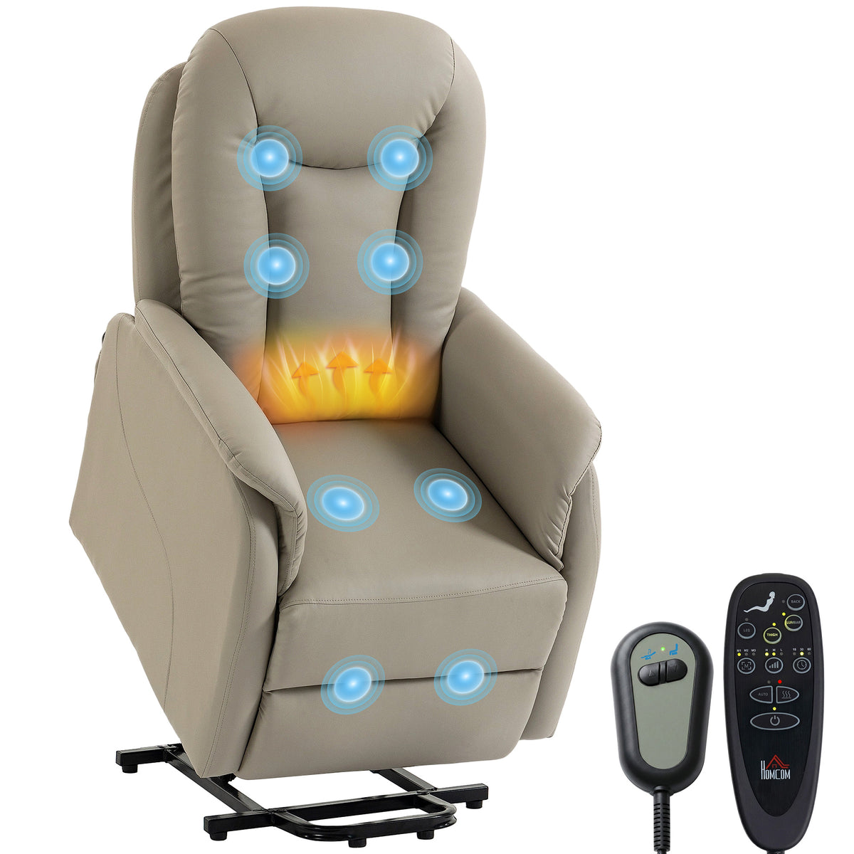 Fauteuil Releveur Électrique Massage Vibration et Chaleur, Fauteuil Relax Électrique en PU, Dossier Inclinable, Gris-0