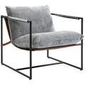 Fauteuil salon, fauteuil d'appoint rembourré en velours imprimé, large assise et structure en acier, 77x91x80cm, gris-0