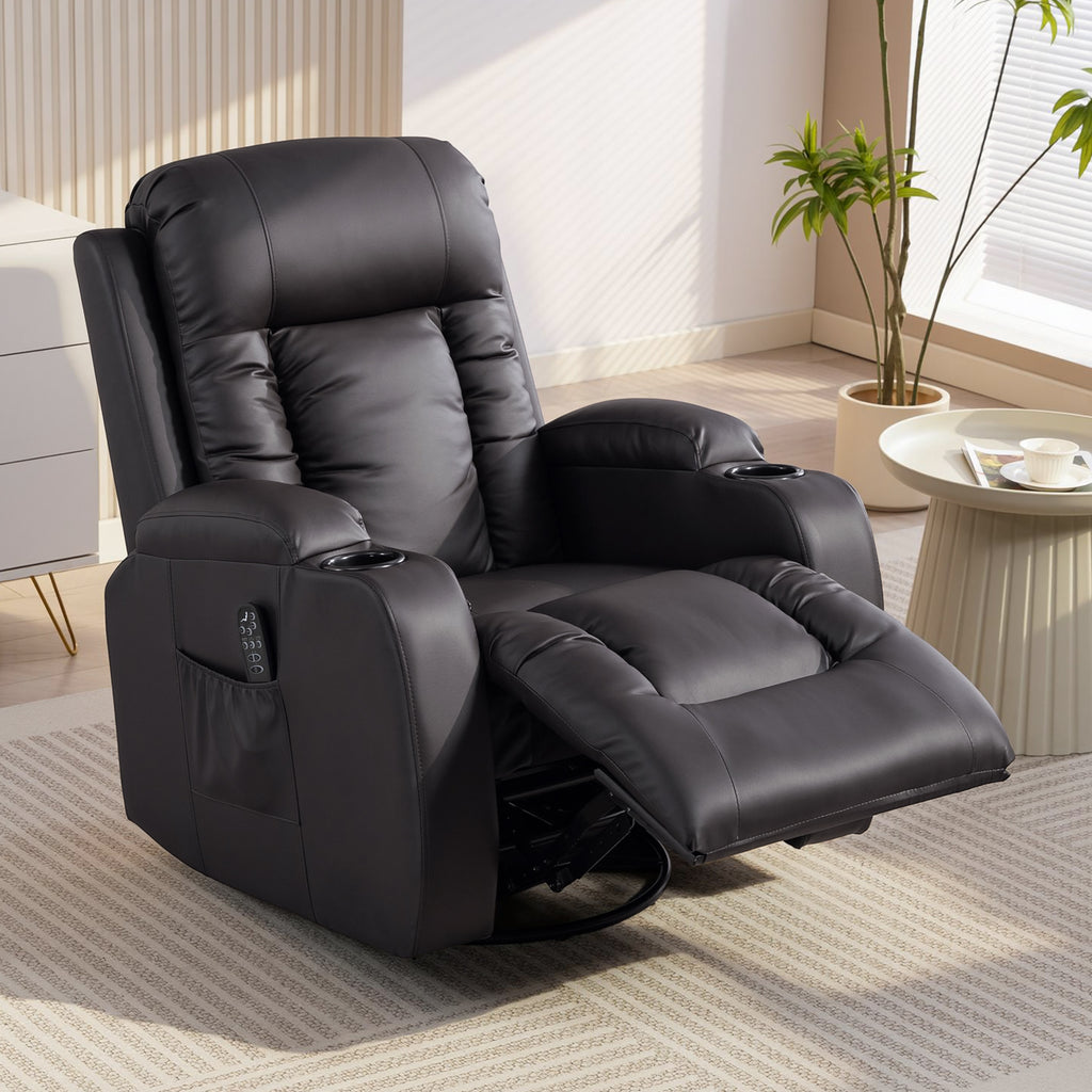 Fauteuil inclinable de massage et chauffage, fauteuil de relaxation, dossier réglable, pivotant 360°, 82x99x103cm, marron-7