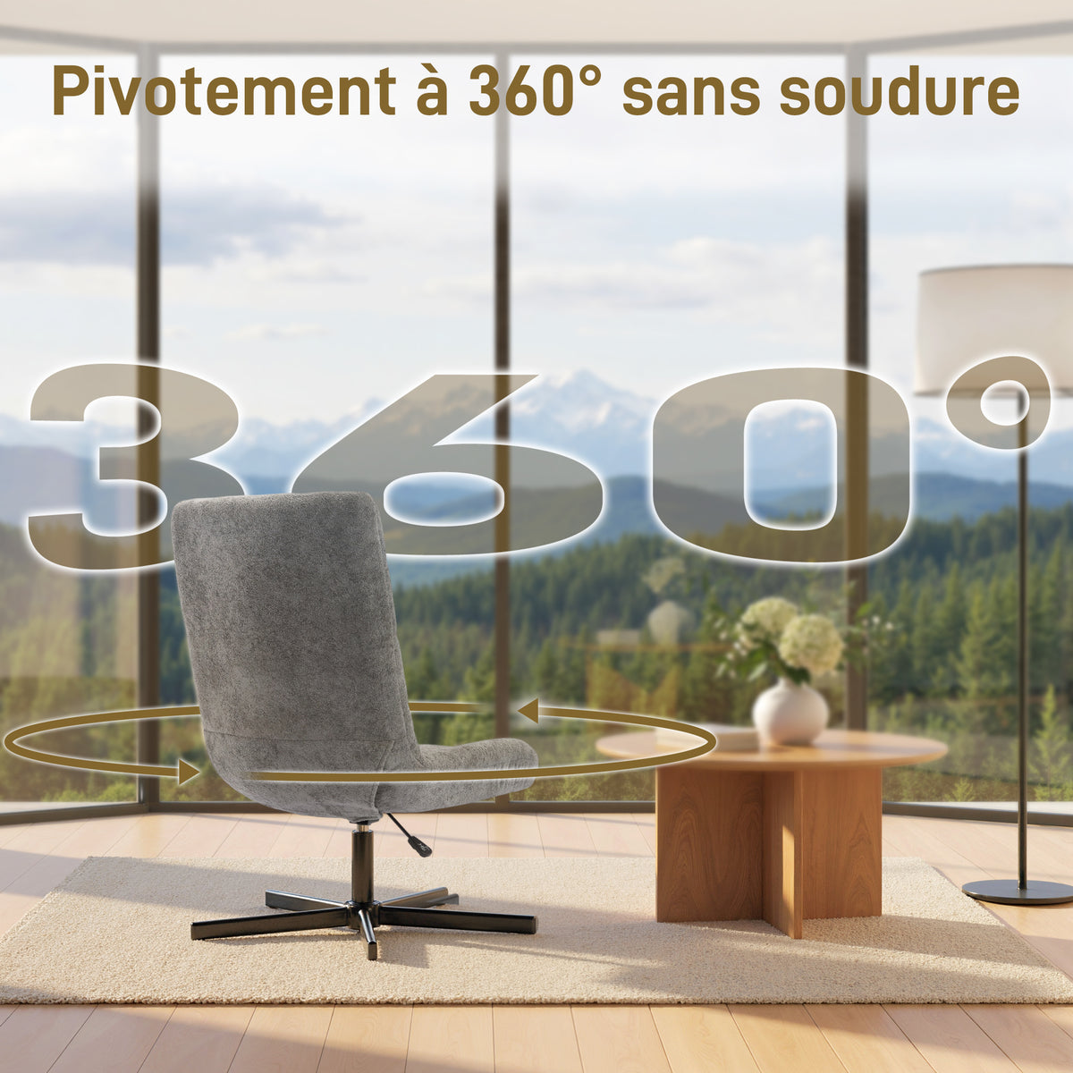 Fauteuil salon avec repose-pieds, chaise pivotante, hauteur réglable, dossier inclinable, 66 x 80 x 93-104 cm, gris-6