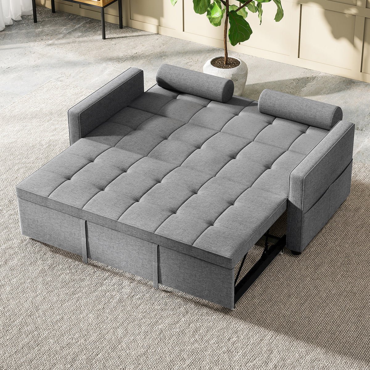 Canapé convertible 2 places 3 en 1 canapé-lit avec lit gigogne double dossier réglable 2 coussins 80,5x137,5x84cm gris-9
