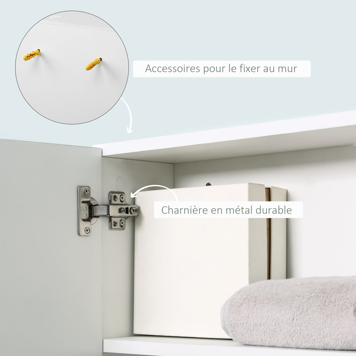 Armoire Miroir de Salle de Bain avec étagère 3 étagères latérales kit Installation Murale fourni en Bois Aspect Blanc-5