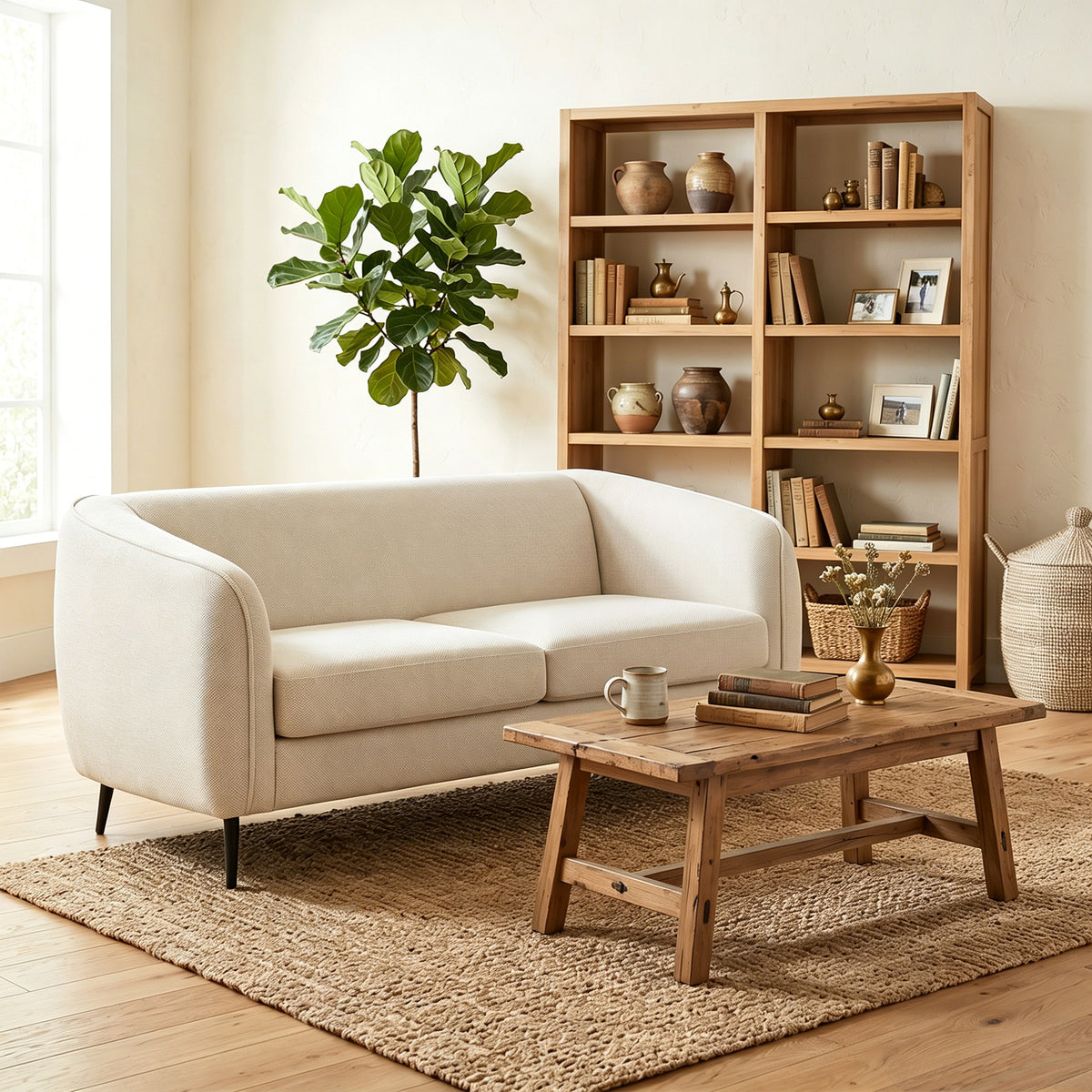 Canapé 2 places en velours, canapé de salon moderne 160 cm, assise large rembourrée, coussin épais à ressorts, beige-1