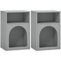 Lot de 2 tables de chevet, table de nuit avec compartiments ouverts, design arqué, 40 x 30 x 60 cm, gris-0