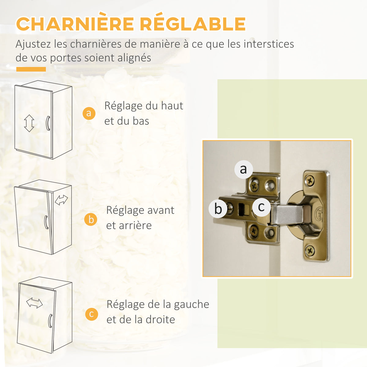 Armoire de cuisine avec 3 placards, niches, étagères réglables, portes vitrées, passe-câble, 90x40x180cm, blanc-5