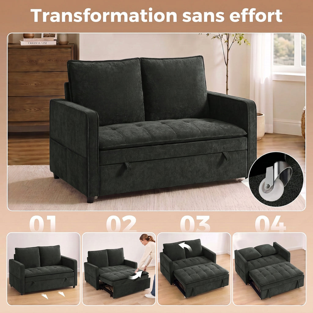 Canapé Convertible 2 Places, Canapé-Lit Clic-Clac 130 cm, Dossier Réglable, Poches Latérales, Gris Foncé-3