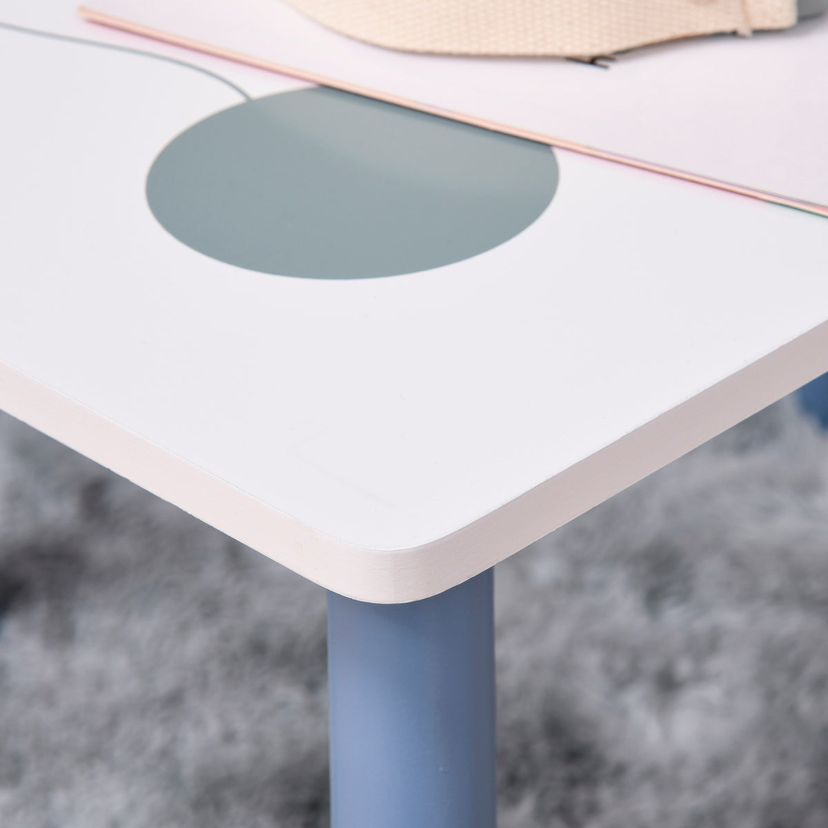 Table enfant avec chaise, ensemble table et 2 chaises en bois pour dessiner, jouer, étudier, bleu-7