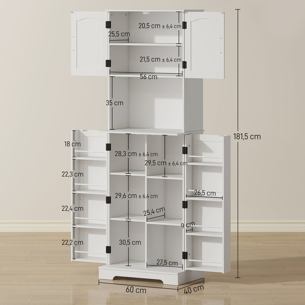 Buffet haut cuisine armoire de cuisine, 4 portes plan de travail 8 porte-épices étagères réglables 60x40x181,5cm blanc-2