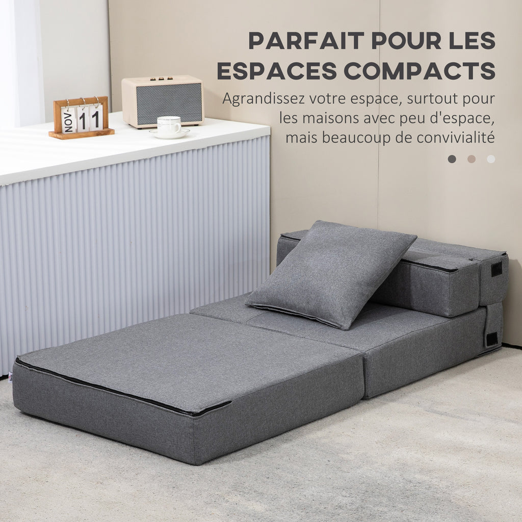 Chauffeuse canapé-lit convertible fauteuil 1 place avec 1 coussin déhoussable, tissu gris-5