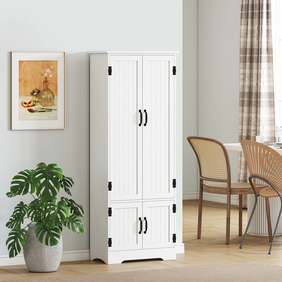 Buffet de cuisine armoire de cuisine contemporaine multi-rangements 2 placards 3 étagères MDF panneaux particules blanc-9