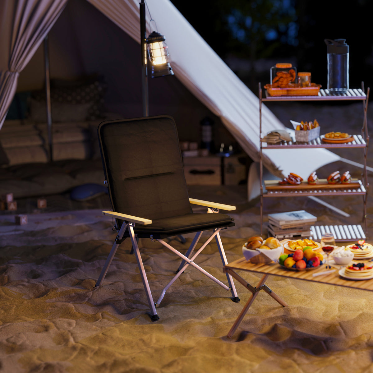Chaise de camping chaise de pêche pliante, dossier haut, coussin amovible et sac de transport, 59x67x96cm, noir-9