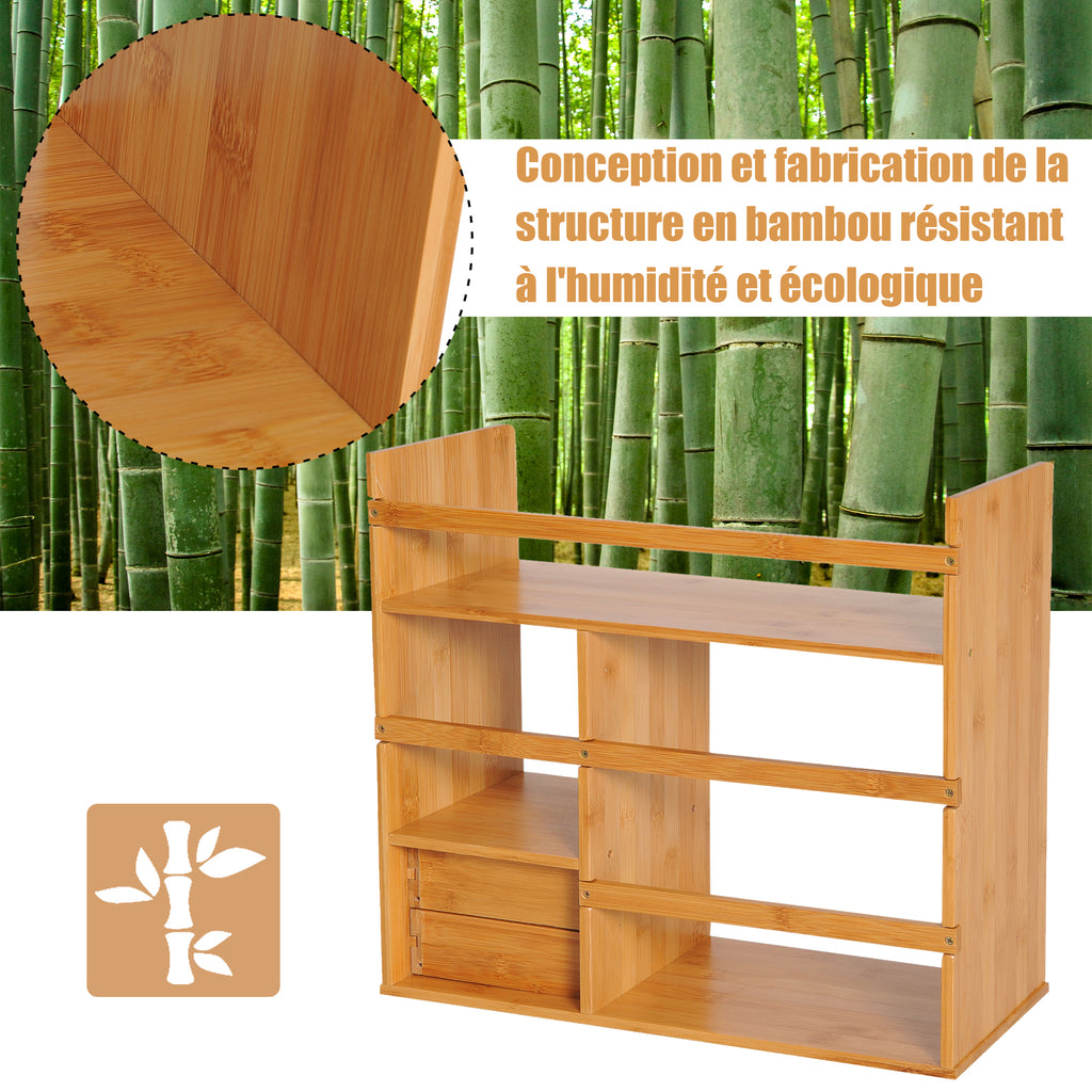 Étagère Livre Bureau Bibliothèque Stockage Organisateur Bureau Cuisine Salle de Bain Bois de Bambou Naturel-6