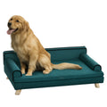 Canapé pour chien chat design scandinave coussin moelleux amovible pieds bois massif 100 x 62 x 32 cm bleu canard-0