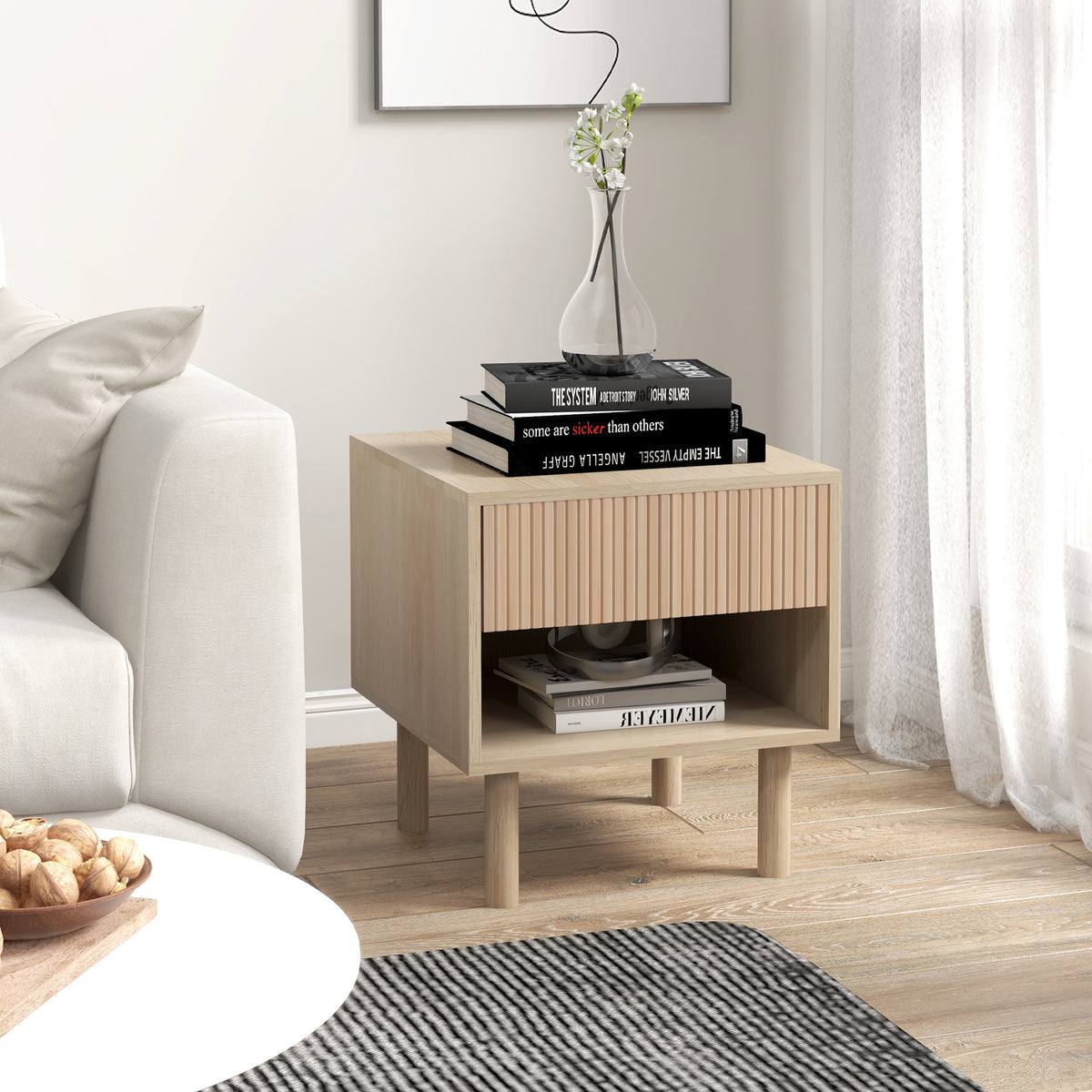 Table de chevet table de nuit avec tiroirs et niches, table d'appoint style moderne pour chambre à coucher, salon, dim. 47 x 47 x 50 cm, finition bois naturel-9