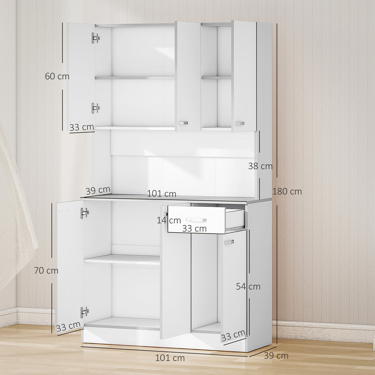 Buffet de cuisine armoire de cuisine contemporaine multi-rangements 6 portes 1 tiroir + grand plateau-2