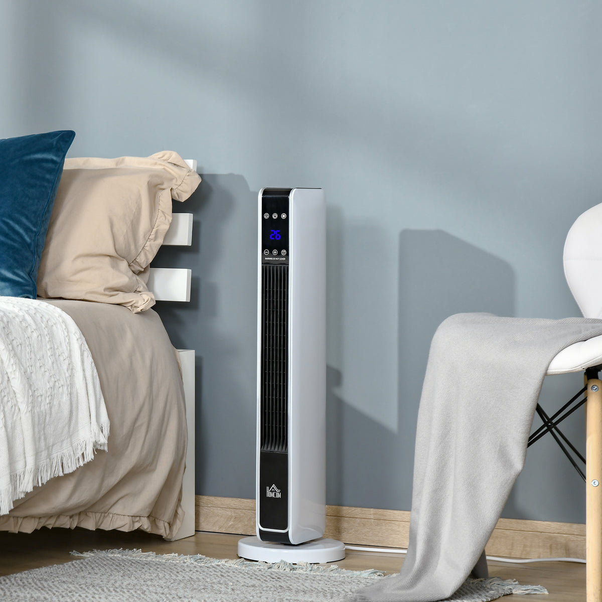 Chauffage électrique soufflant oscillant 1100/2200 W, céramique PTC, télécommande incluse, minuterie 8h, 21 x 21 x 73 cm-1
