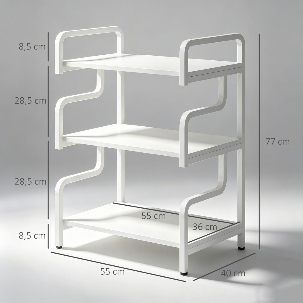 Étagère de rangement à 3 niveaux étagère en métal design industriel structure en acier 55 x 40 x 77 cm blanc-2