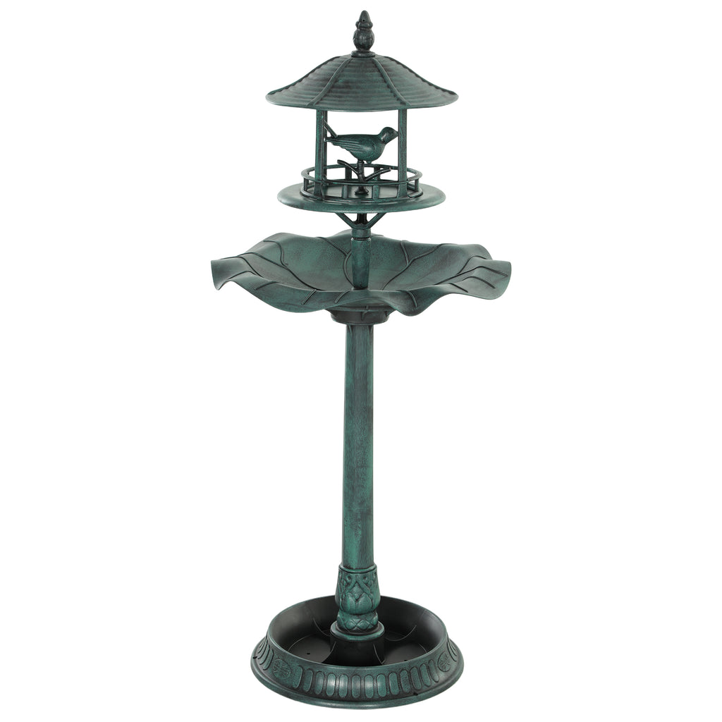Bain d'oiseaux abreuvoir pour oiseaux jardinière 3 en 1 Ø 50 x 113 cm polypropylène vert-de-gris-0