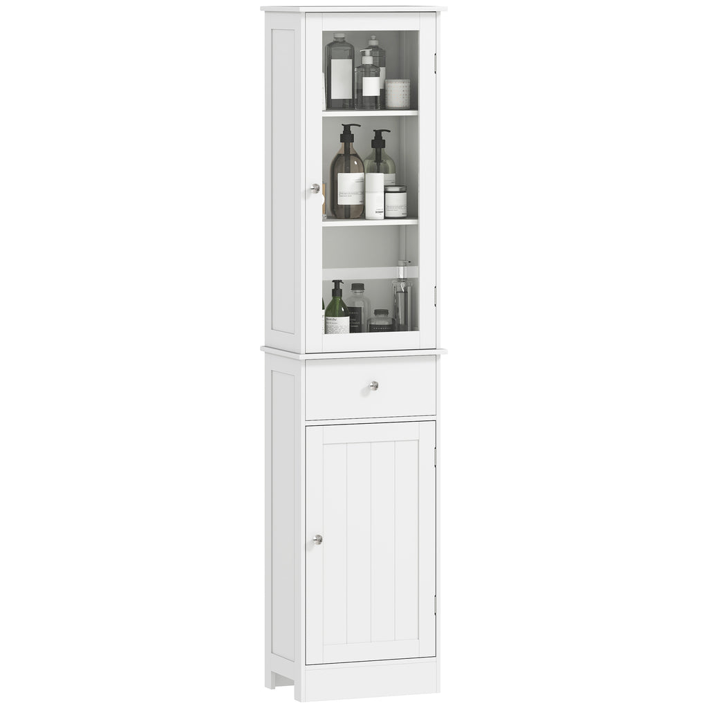 Meuble Colonne de Salle de Bain Placard Porte Acrylique 2 étagères Placard Porte 1 étagère tiroir MDF Blanc-0