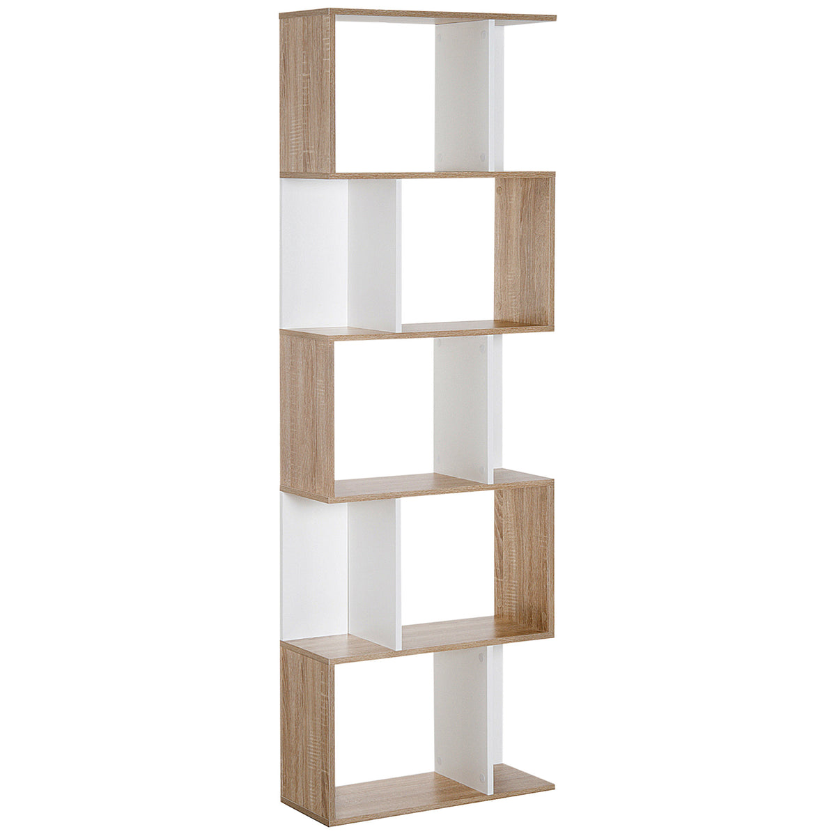 Bibliothèque à 5 niveaux, meuble de rangement en forme de S avec étagères, étagère de rangement blanc-0