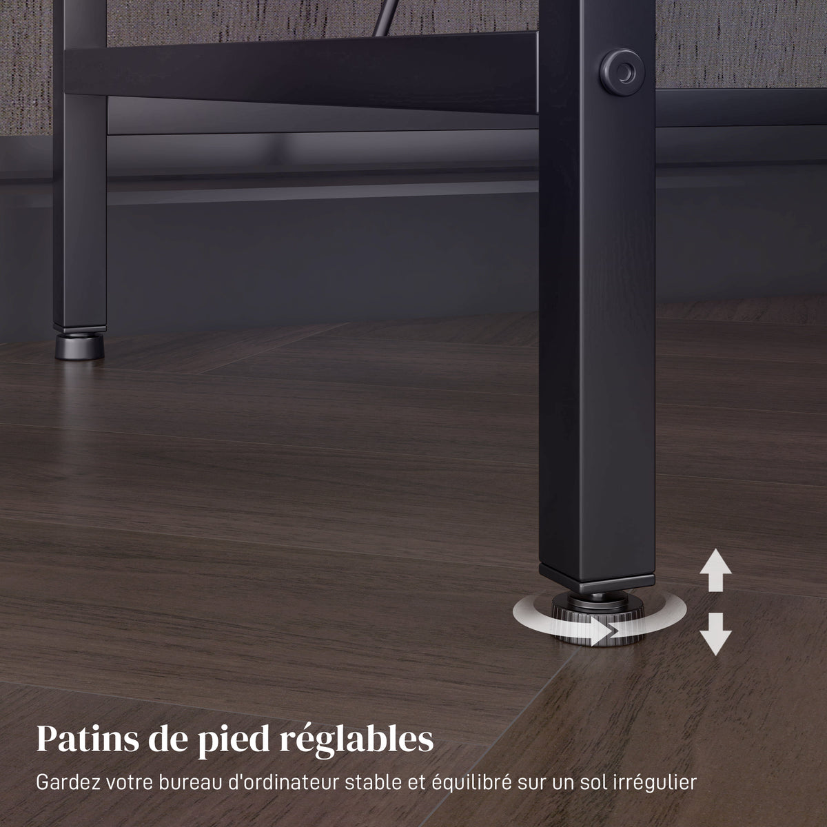 Bureau d'angle réversible, bureau d'ordinateur avec LED, 2 prises et 2 ports USB et panier réglable, 107x80x90cm, noir-8