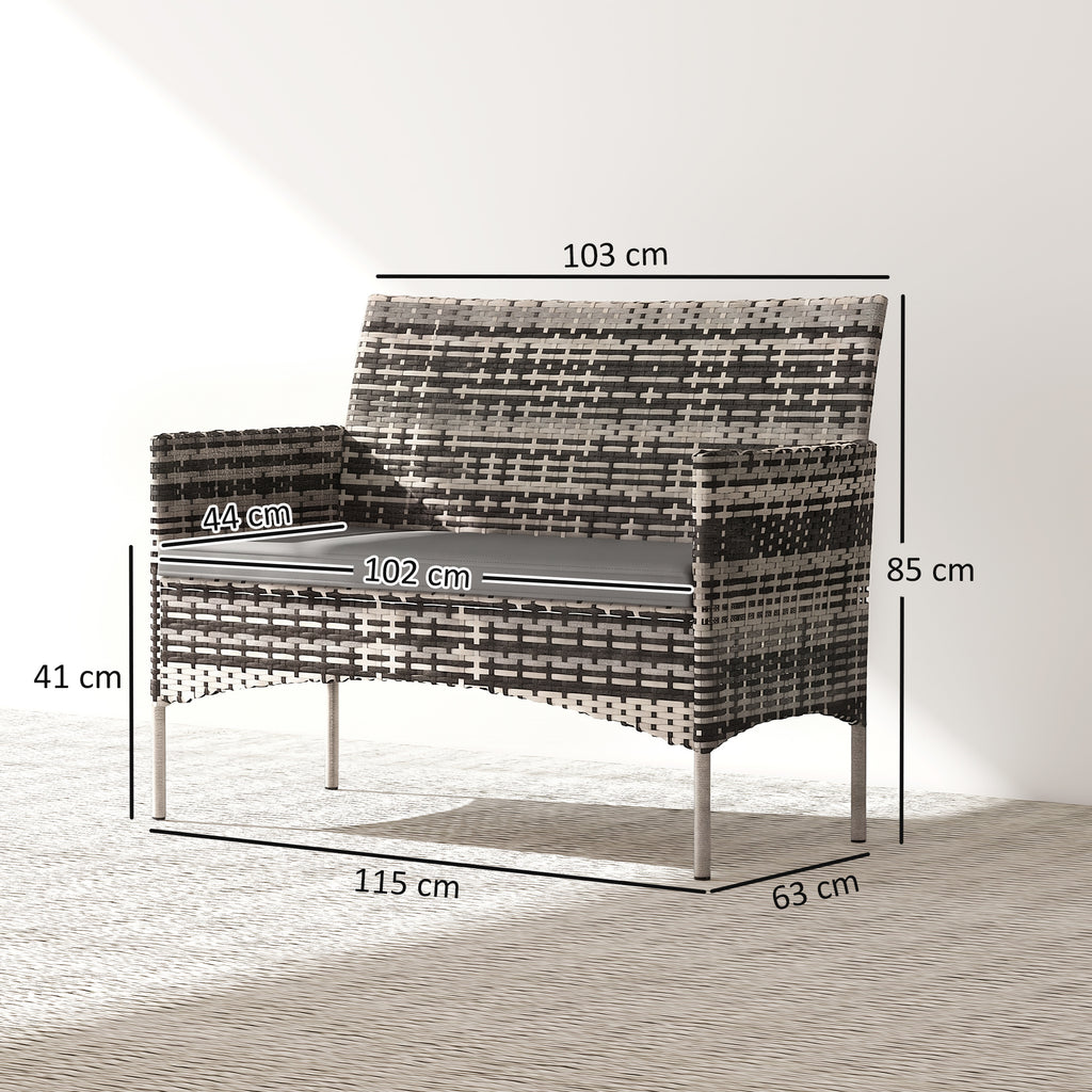 Canapé de jardin 2 places en résine tressée avec coussins canapé d'extérieur avec accoudoirs 115 x 63 x 85 cm gris clair-2