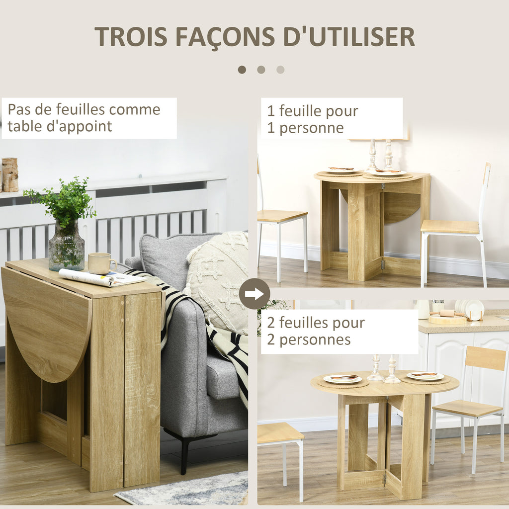 Table pliable de cuisine salle à manger 2 abattants - table ovale extensible - en bois chêne-3