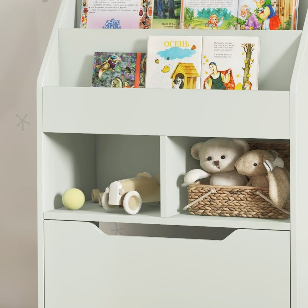 Bibliothèque étagère Multi-Rangement 3 étagères 2 niches Grand tiroir en bois Vert clair-8