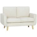 Canapé 2 places en velours côtelé, canapé de salon moderne 134 cm, assise rembourrée, coussin à ressorts, crème-0