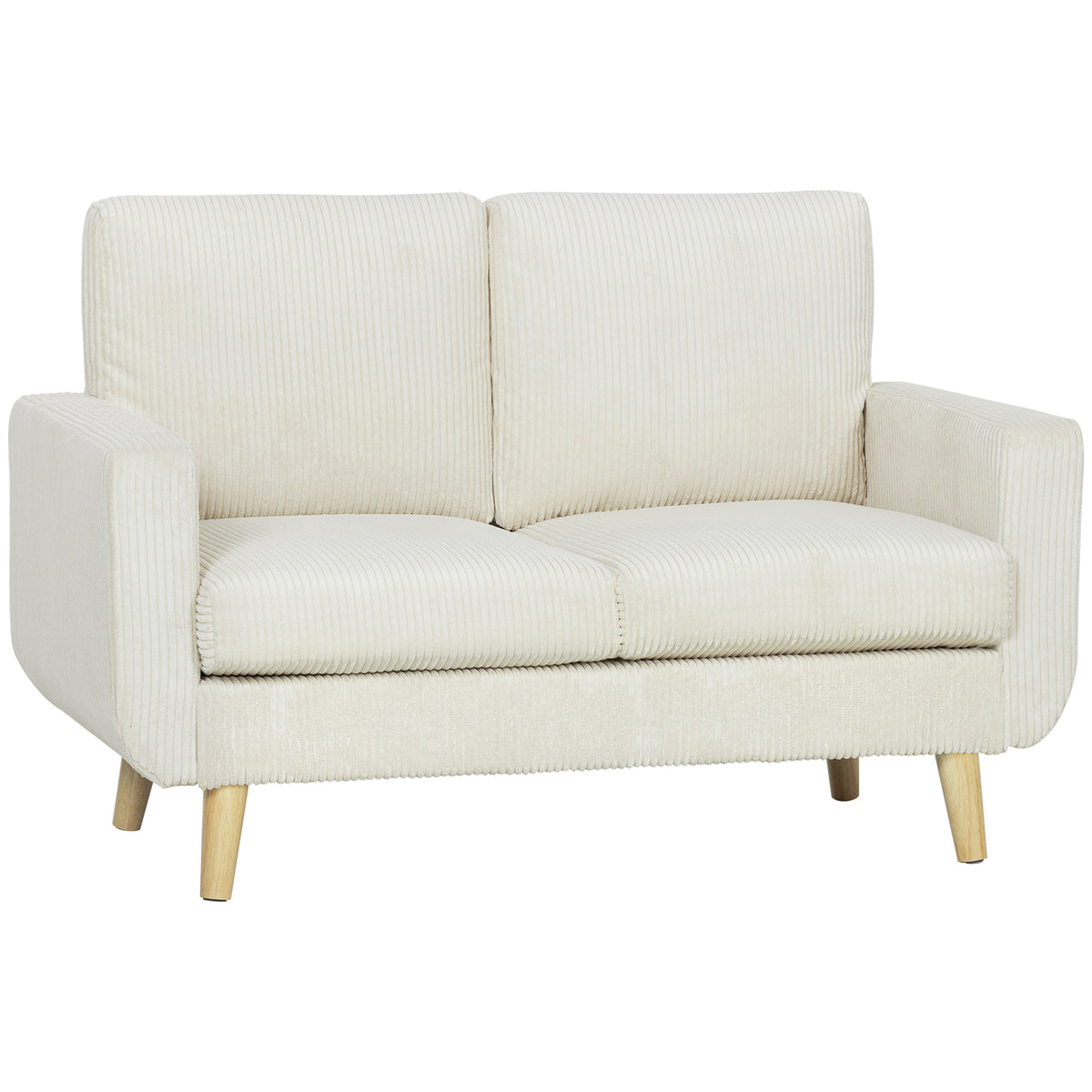 Canapé 2 places en velours côtelé, canapé de salon moderne 134 cm, assise rembourrée, coussin à ressorts, crème-0