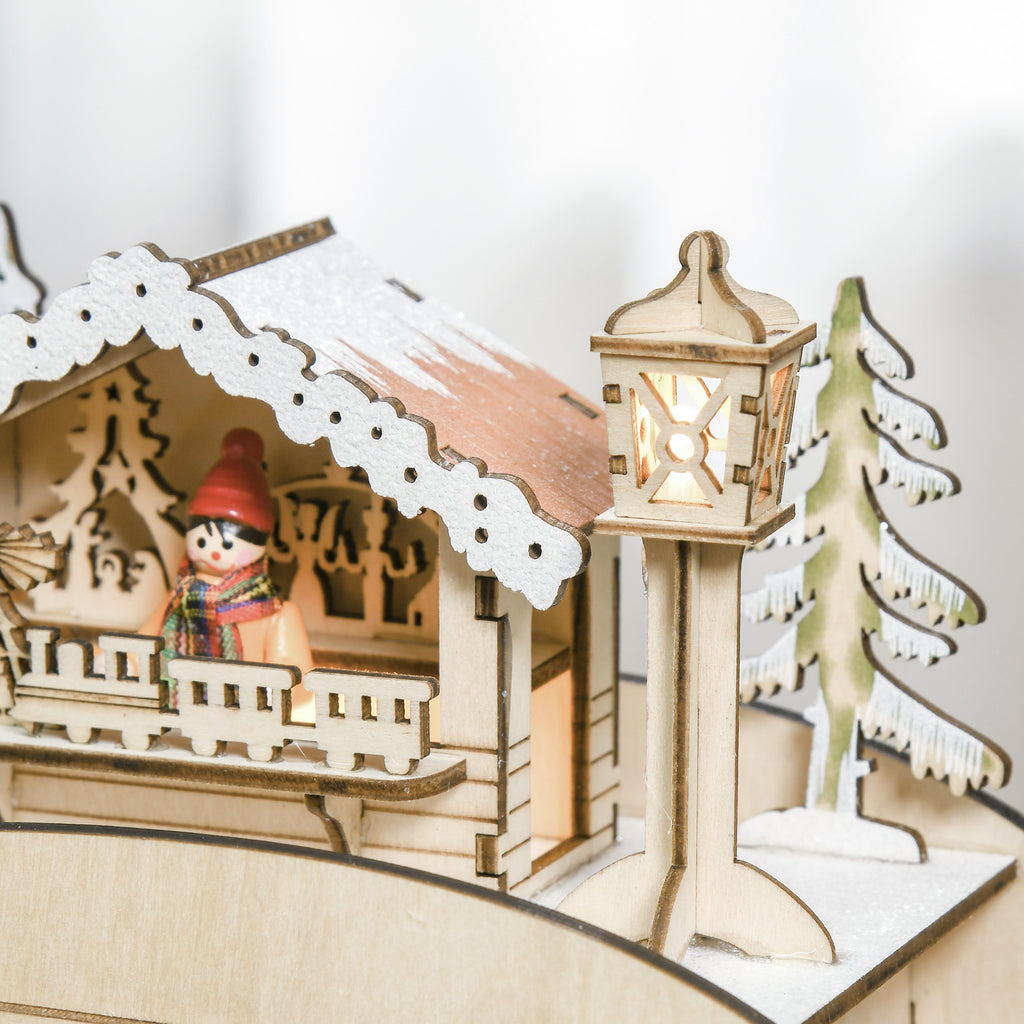 Calendario dell’Avvento di Natale in legno a slitta con 24 cassetti e 10 LED