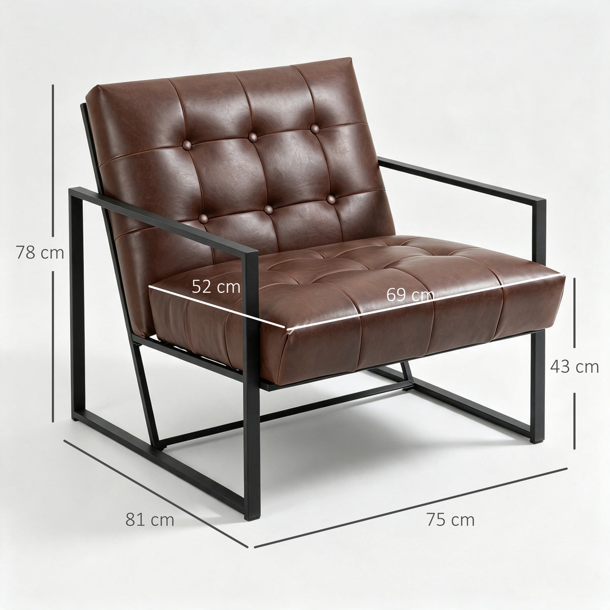 Fauteuil de salon Chesterfield Fauteuil Relax Assise Dossier capitonnés Structure métal Noir revêtement synthétique Chocolat-2