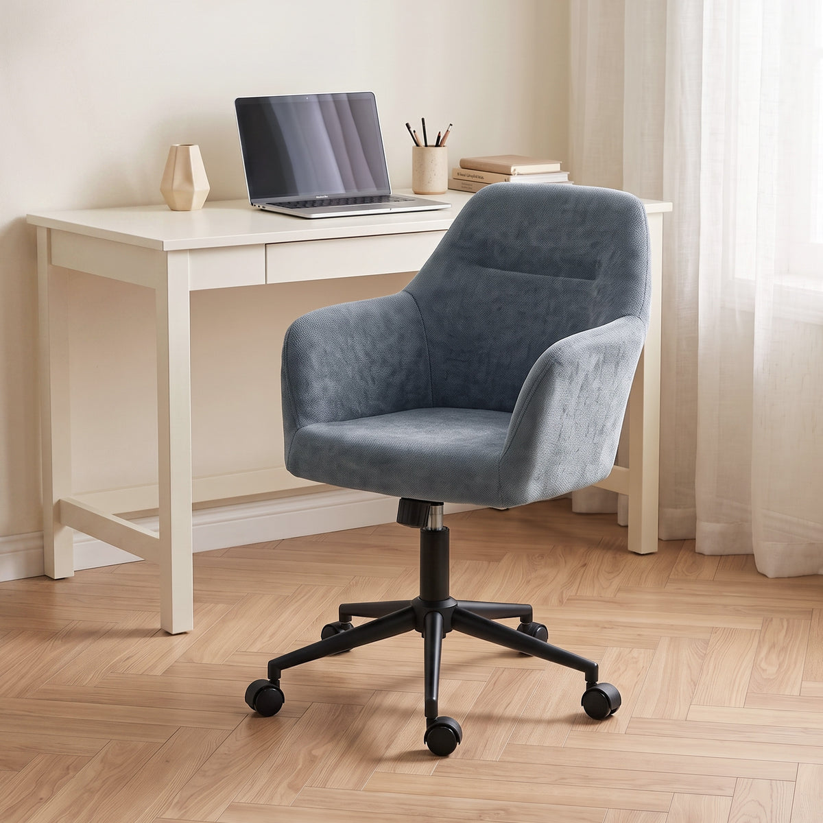 Chaise Bureau Ergonomique, Fauteuil de Bureau en Chenille avec Hauteur Réglable, Fonction Bascule, Bleu-9