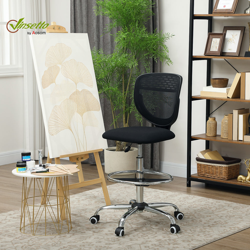 Chaise de bureau ergonomique en maille, chaise de dessin, hauteur et repose-pieds réglable, 59 x 59 x 106-126 cm, noir-9