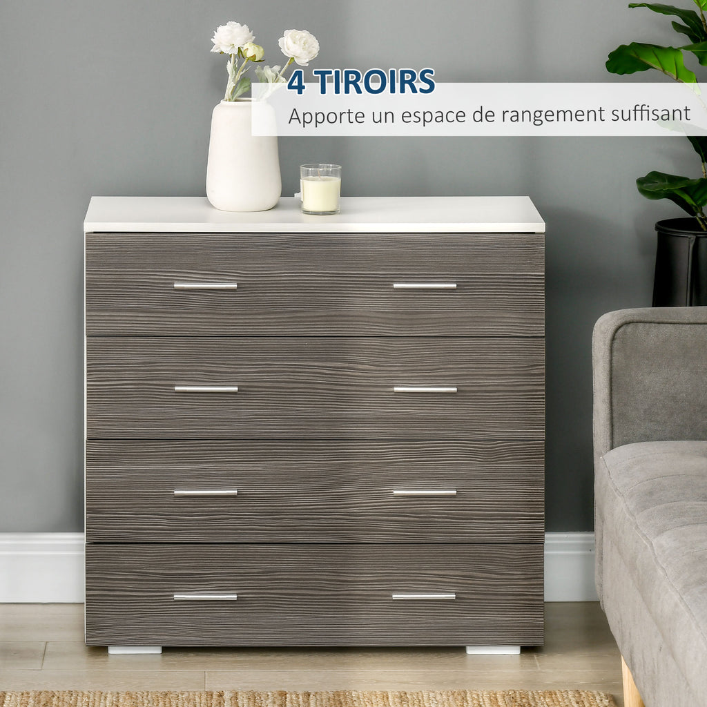 Commode meuble de rangement style contemporain 4 tiroirs 76 x 35 x 72 cm blanc et gris-3