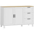 Buffet salon, meuble de rangement, double porte à fermeture amortie, 3 tiroirs et étagère réglable, 120x38x76cm, blanc-0