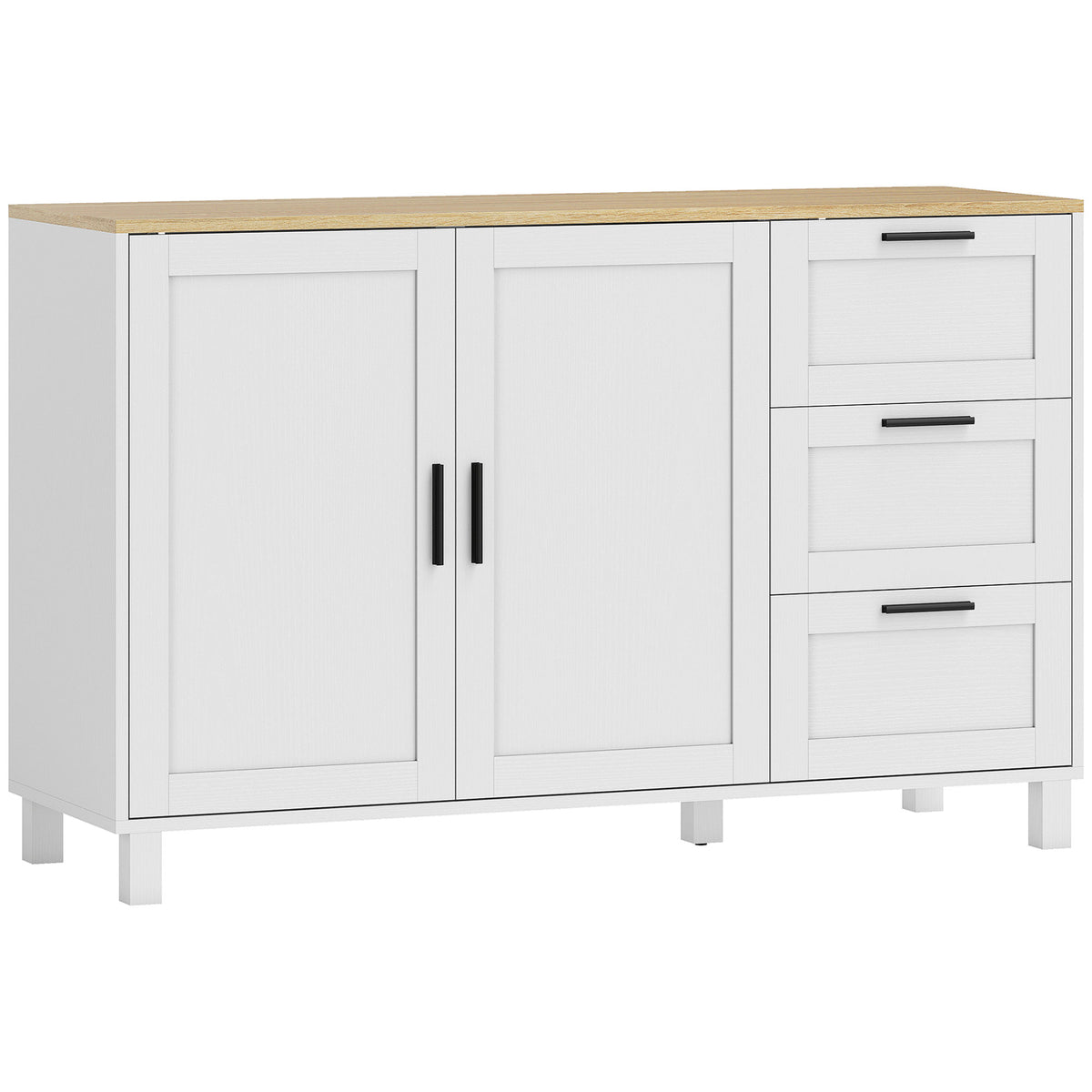 Buffet salon, meuble de rangement, double porte à fermeture amortie, 3 tiroirs et étagère réglable, 120x38x76cm, blanc-0