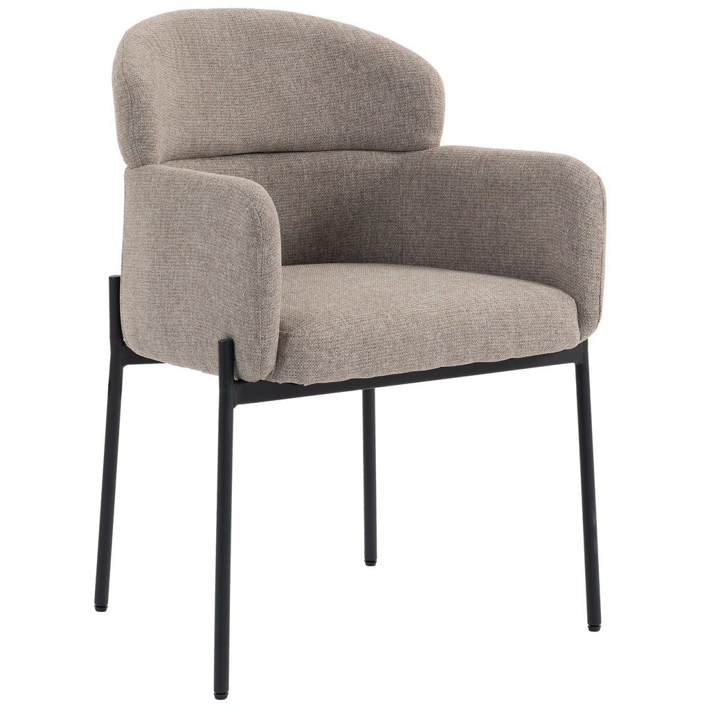 Fauteuil Salon, Fauteuil d'Appoint Rembourré en Chenille avec Dossier Courbé et Accoudoirs, Pieds en Métal, Marron Clair-0