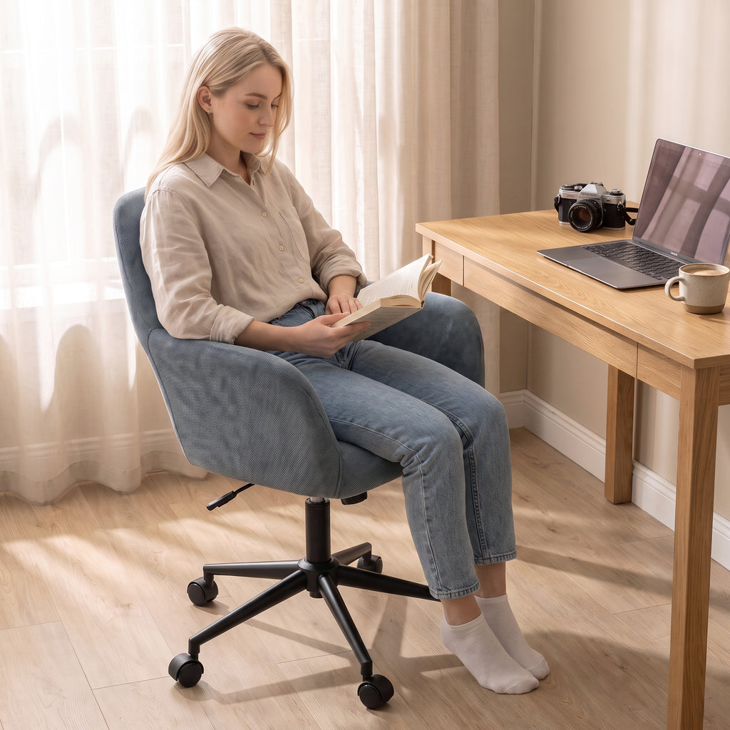 Chaise Bureau Ergonomique, Fauteuil de Bureau en Chenille avec Hauteur Réglable, Fonction Bascule, Bleu-8