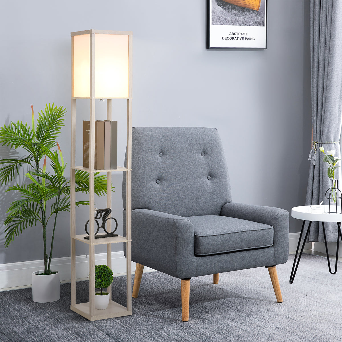 Lampadaire étagère 26L x 26l x 160H cm 3 étagères 4 Niveaux MDF chêne-6