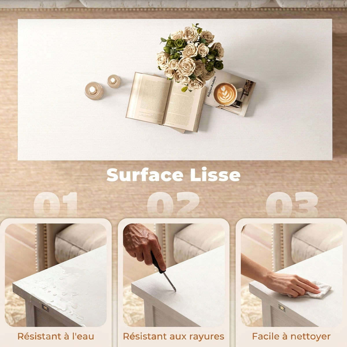 Table basse relevable et extensible table de salon avec compartiment caché étagère ouverte 100x45x50,5cm blanc-6